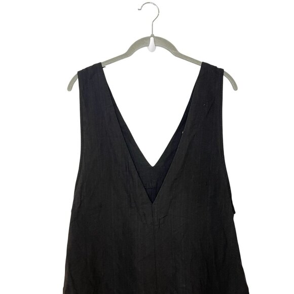 Good Luck Gem Black Deep V Neck Wide Leg Jumpsuit Crop Pockets Lagenlook M - Picture 3 of 5